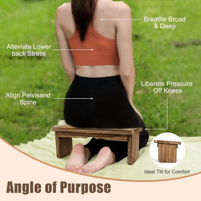 Elfzone Meditation Bench - Yoga Bench,Wooden Zen Meditation Stool Kneeling Bench for Mindfulness Practice Tea Ceremony and Relaxation Ergonomic Design for Comfort and Support Household，Dark Wood - Image 5